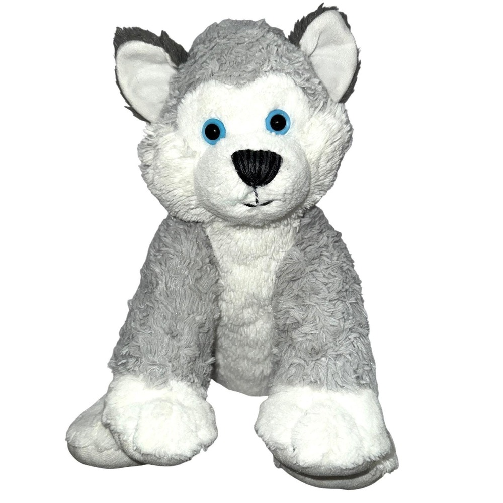 Build a Bear Plush Husky Dog 2008 Stuffed Animal Blue Eyes Gray & White 12"